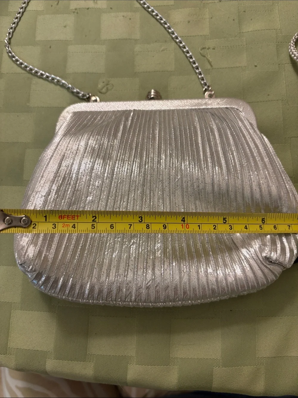 Silver Pleated Evening Clutch with chain